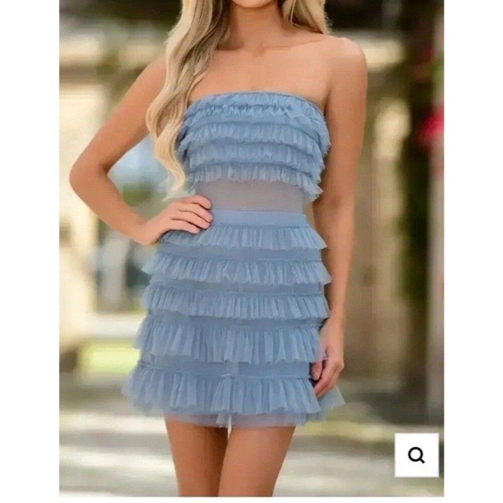 GEORGIA MINI DRESS - SMOKY BLUE- VELVI- Xsmall - Picture 1 of 14